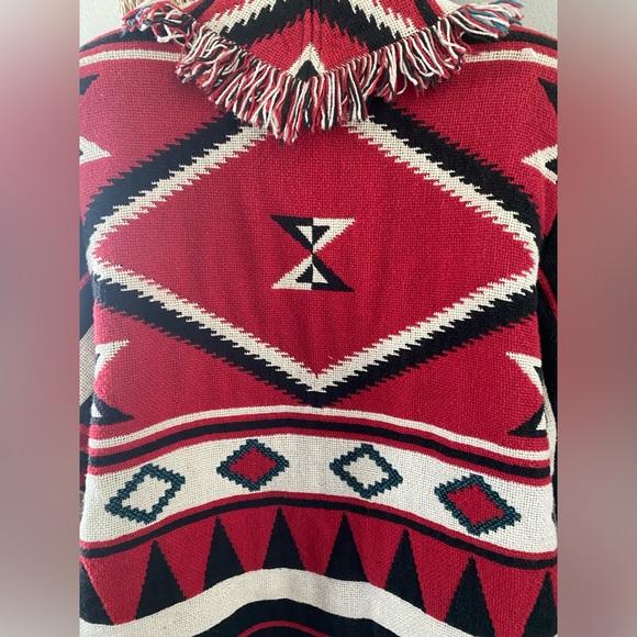 Vintage ITS IN THE BAG Woven Fringed Blanket Jacket Conchos Tassels USA Medium - Picture 10 of 11